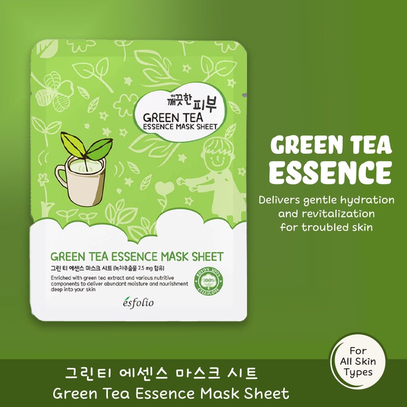 Esfolio Green Tea Essence Face Mask â€“ Hydrating, Soothing, Antioxidant-Rich Sheet Mask for All Skin Types â€“ Moisturizing, Revitalizing Face Treatment for Sensitive, and Blemish-Prone Skin (Pack of 10) - Image 4